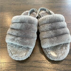 UGG Fluff Yeah Charcoal Slide Sandal Slipper Kids Size 3